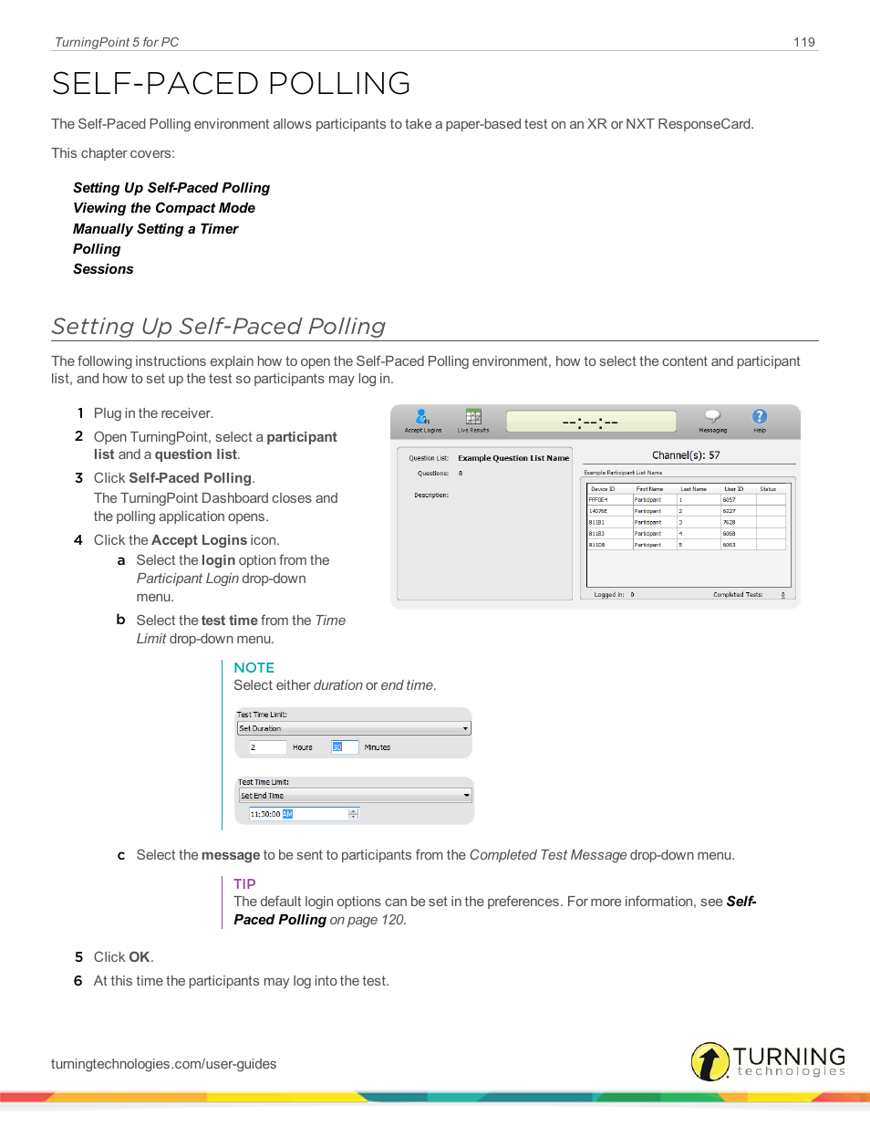 Self-paced polling, Setting up self-paced polling, Self-paced | Polling | Turning Technologies TurningPoint 5 User Manual | Page 119 / 168