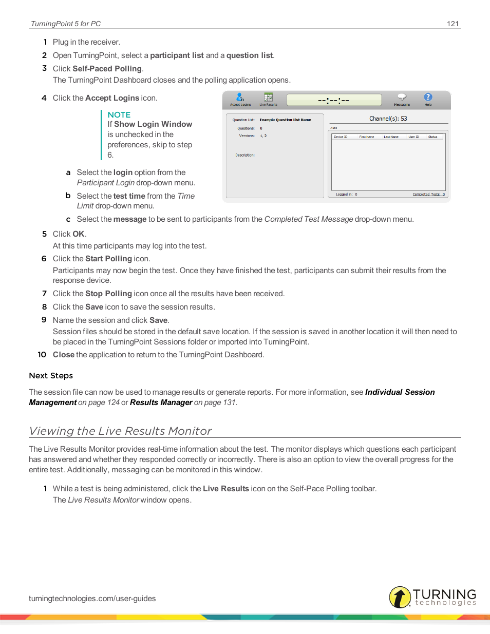 Viewing the live results monitor | Turning Technologies TurningPoint 5 User Manual | Page 121 / 168