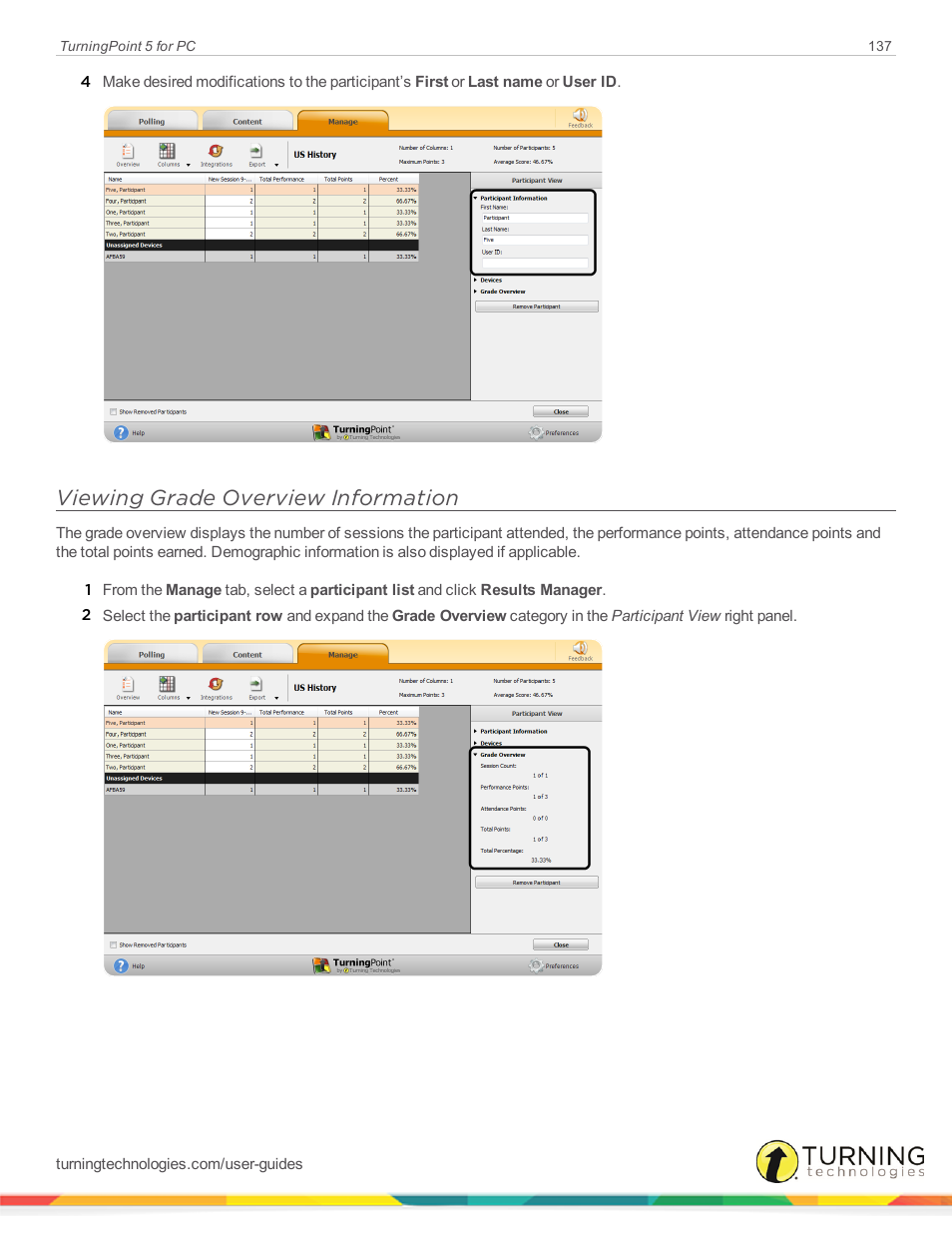 Viewing grade overview information | Turning Technologies TurningPoint 5 User Manual | Page 137 / 168