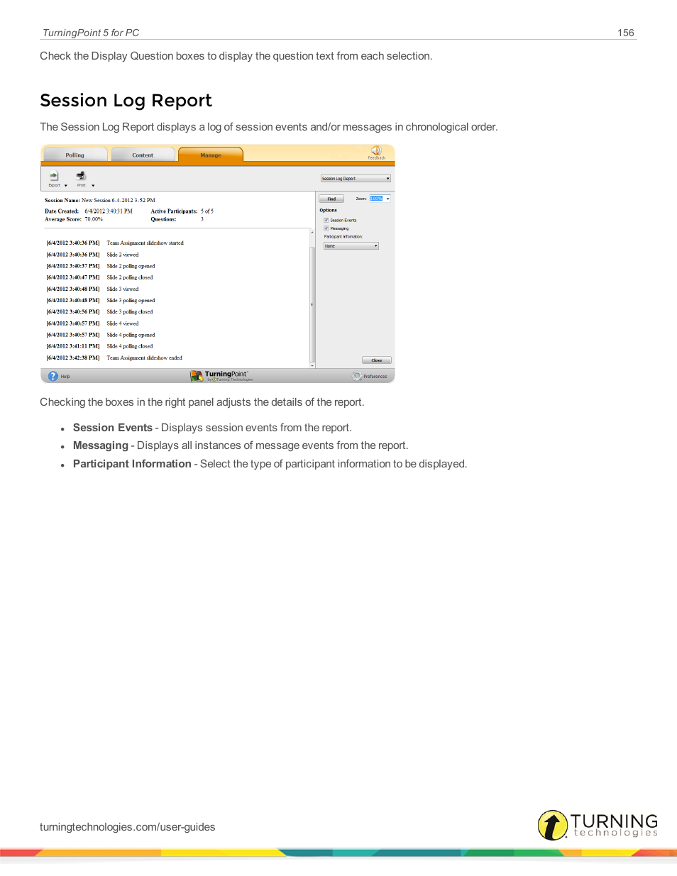 Session log report | Turning Technologies TurningPoint 5 User Manual | Page 156 / 168