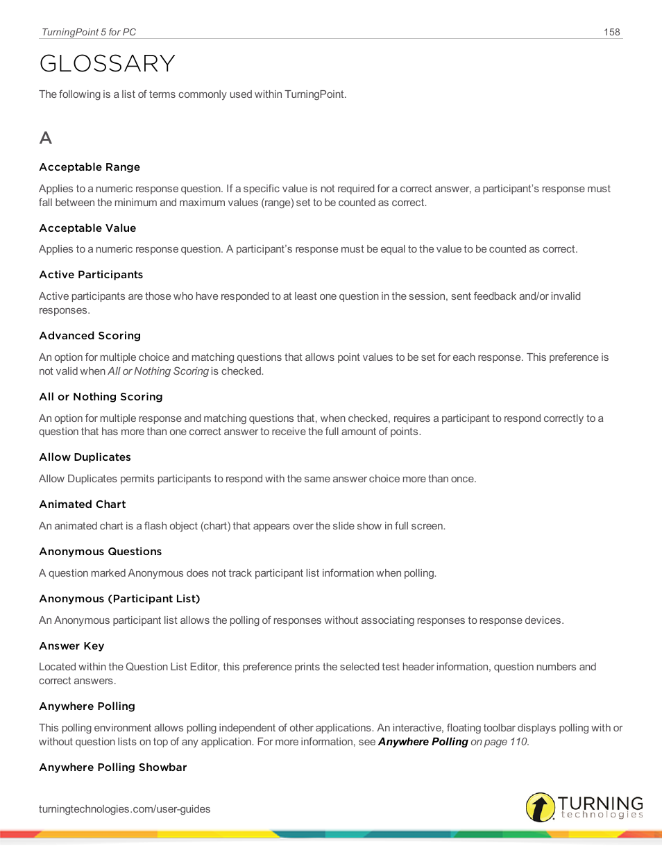 Glossary | Turning Technologies TurningPoint 5 User Manual | Page 158 / 168