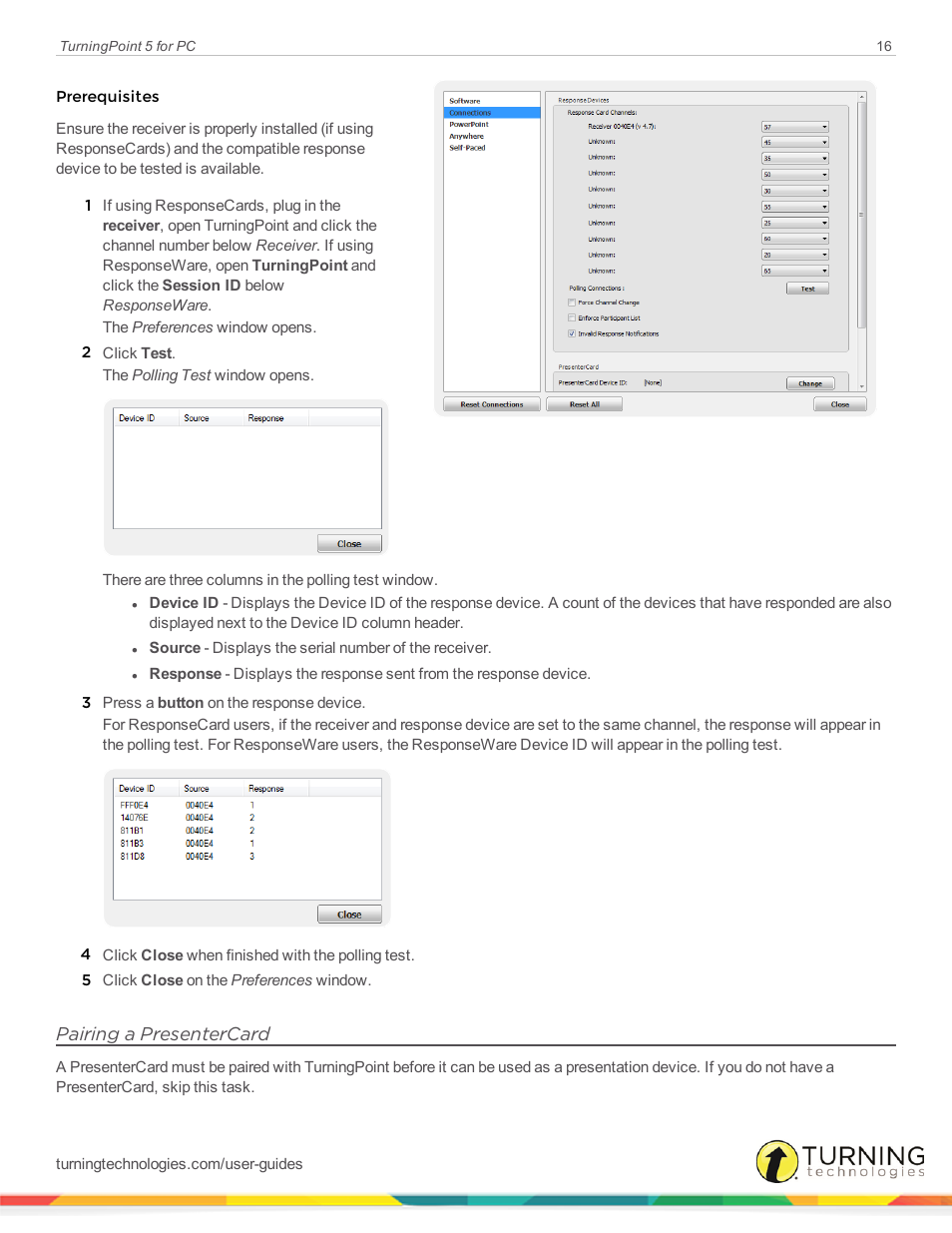 Pairing a presentercard | Turning Technologies TurningPoint 5 User Manual | Page 16 / 168