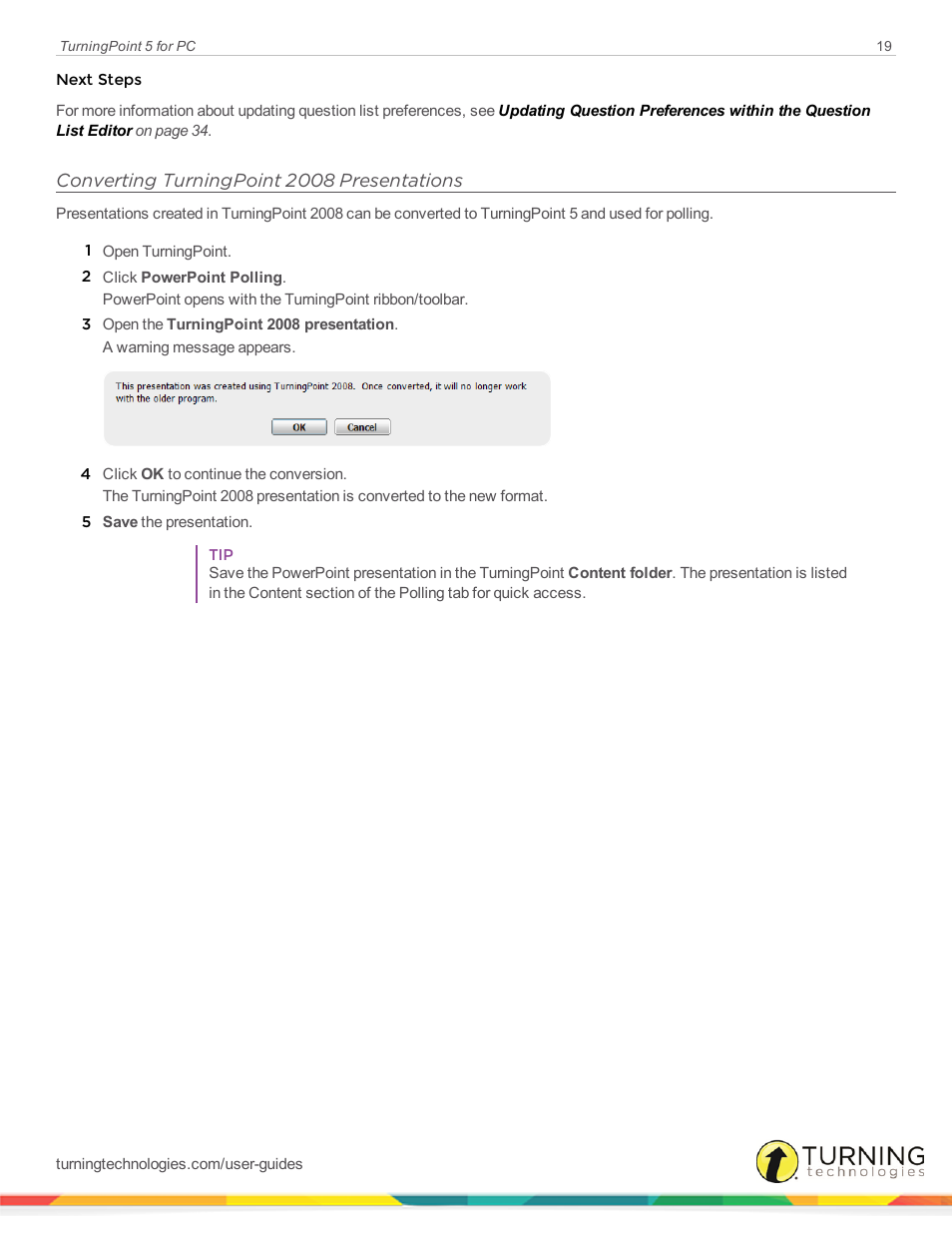 Converting turningpoint 2008 presentations | Turning Technologies TurningPoint 5 User Manual | Page 19 / 168