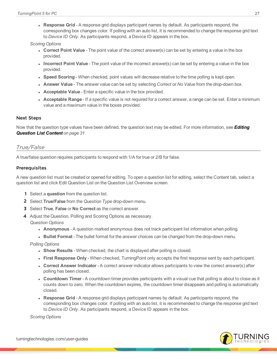 True/false | Turning Technologies TurningPoint 5 User Manual | Page 27 / 168