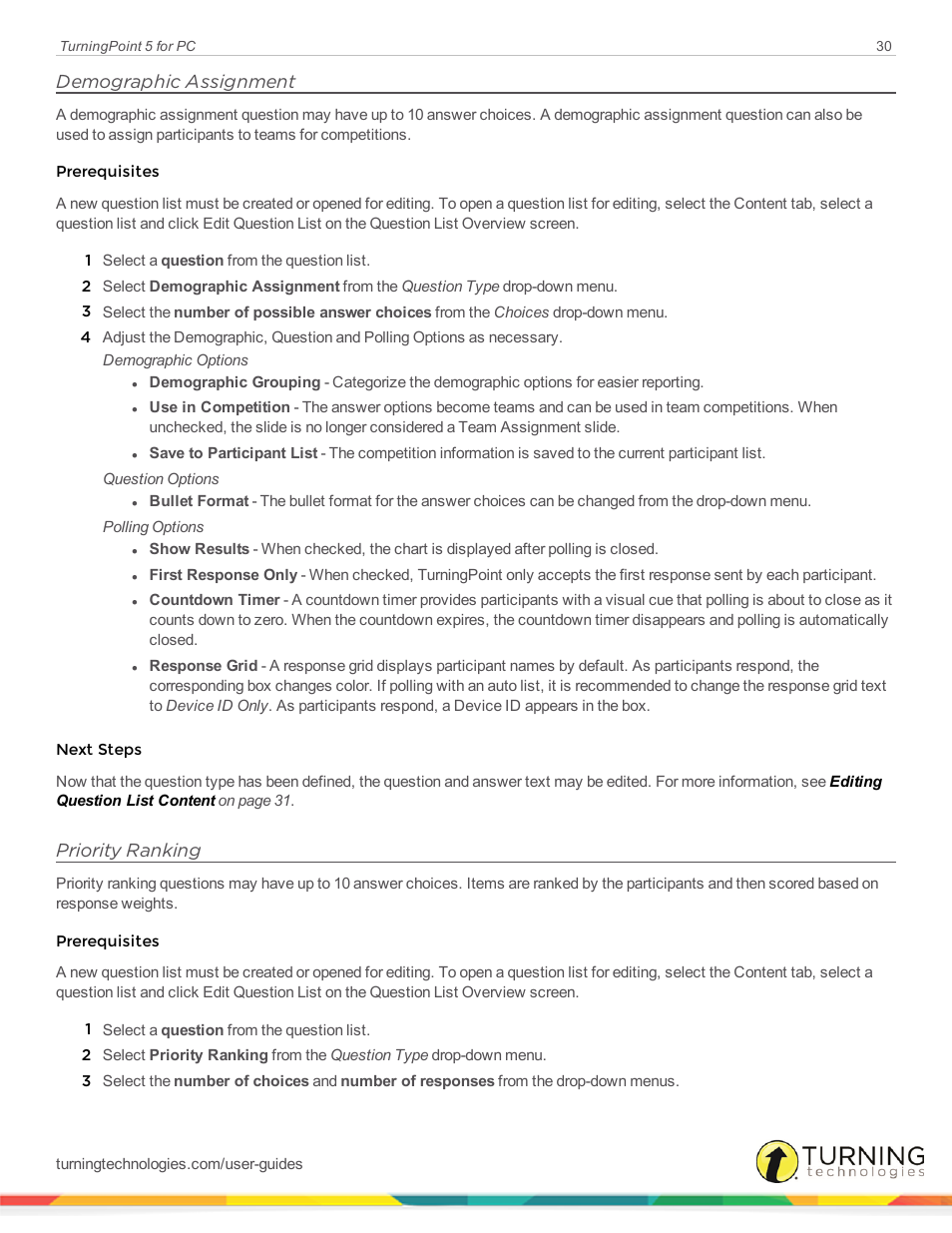 Demographic assignment, Priority ranking | Turning Technologies TurningPoint 5 User Manual | Page 30 / 168
