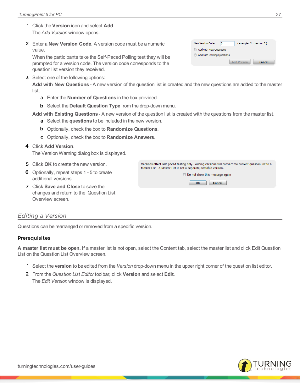 Editing a version | Turning Technologies TurningPoint 5 User Manual | Page 37 / 168