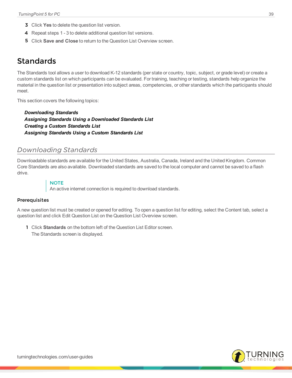 Standards, Downloading standards | Turning Technologies TurningPoint 5 User Manual | Page 39 / 168
