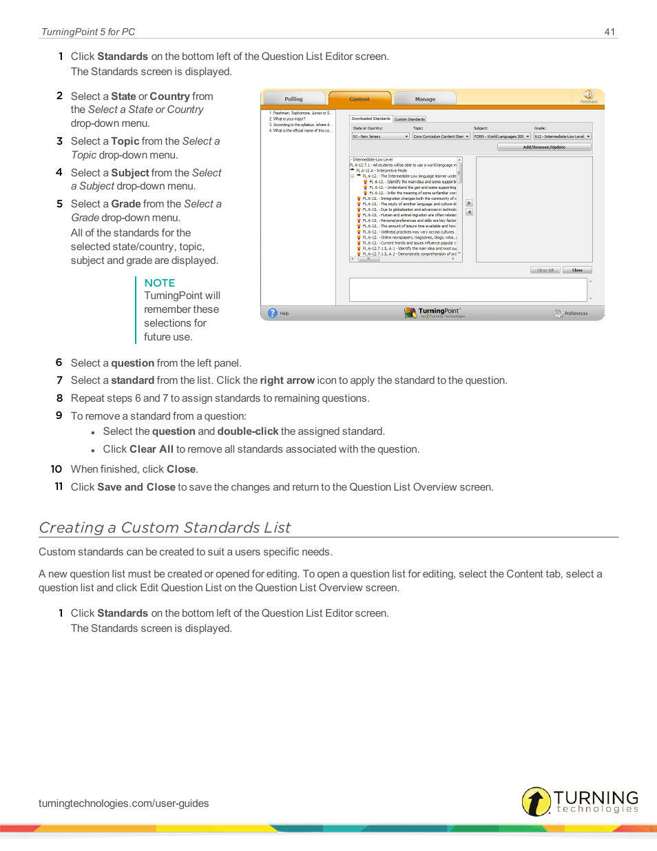 Creating a custom standards list | Turning Technologies TurningPoint 5 User Manual | Page 41 / 168