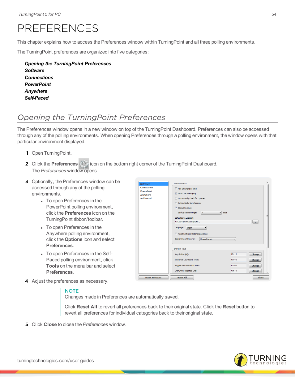 Preferences, Opening the turningpoint preferences | Turning Technologies TurningPoint 5 User Manual | Page 54 / 168