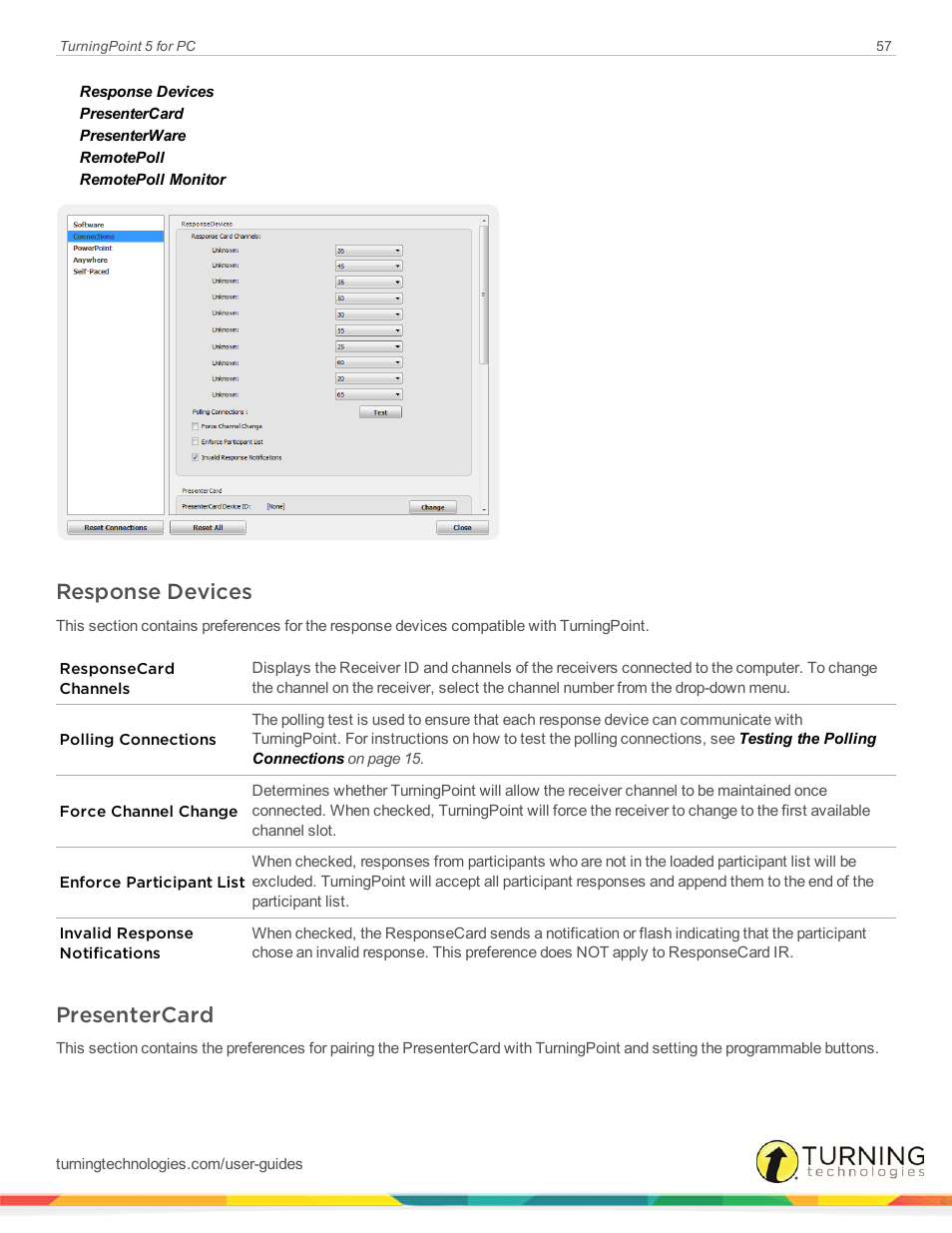 Response devices, Presentercard | Turning Technologies TurningPoint 5 User Manual | Page 57 / 168