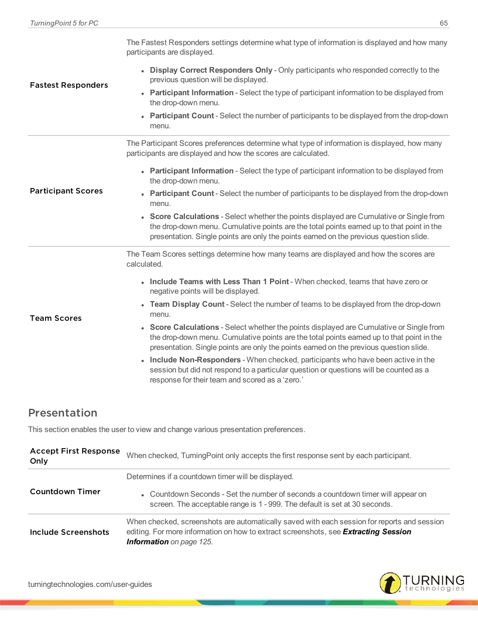 Presentation | Turning Technologies TurningPoint 5 User Manual | Page 65 / 168