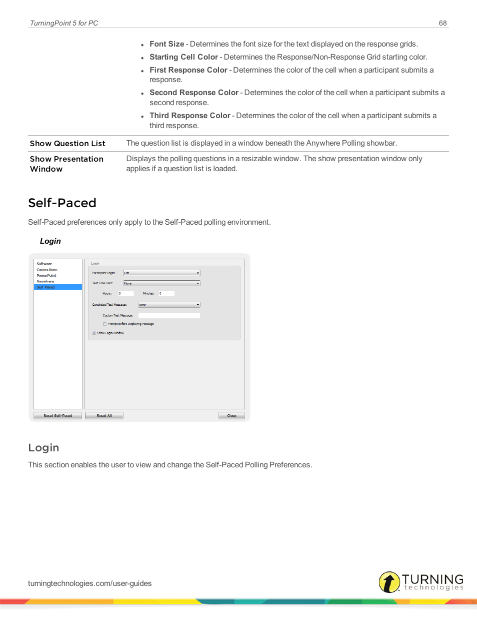 Self-paced, Login | Turning Technologies TurningPoint 5 User Manual | Page 68 / 168