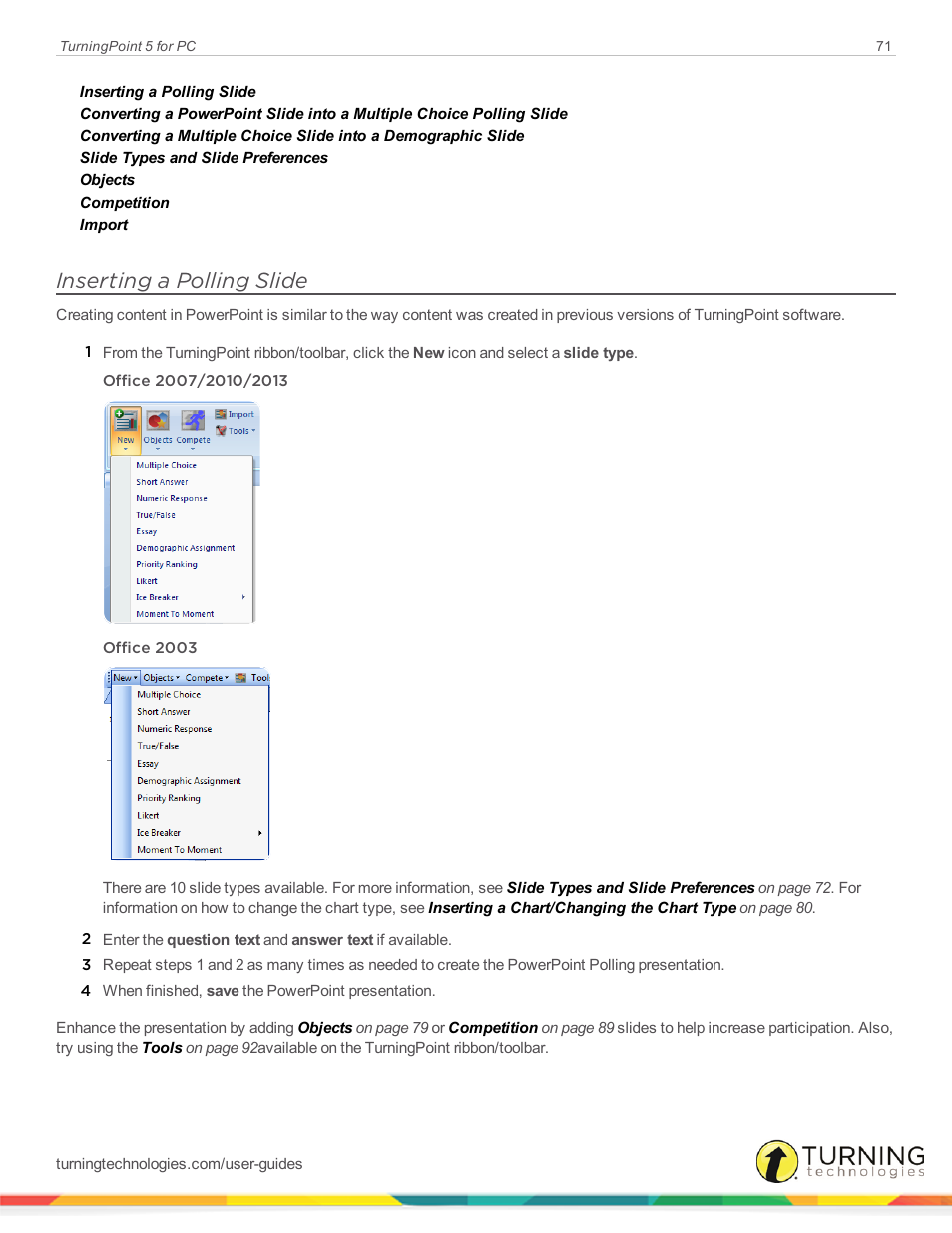 Inserting a polling slide | Turning Technologies TurningPoint 5 User Manual | Page 71 / 168