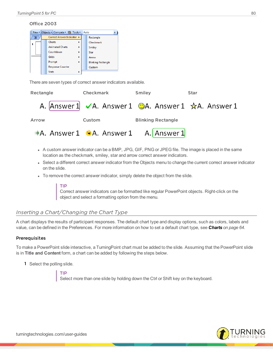 Inserting a chart/changing the chart type | Turning Technologies TurningPoint 5 User Manual | Page 80 / 168