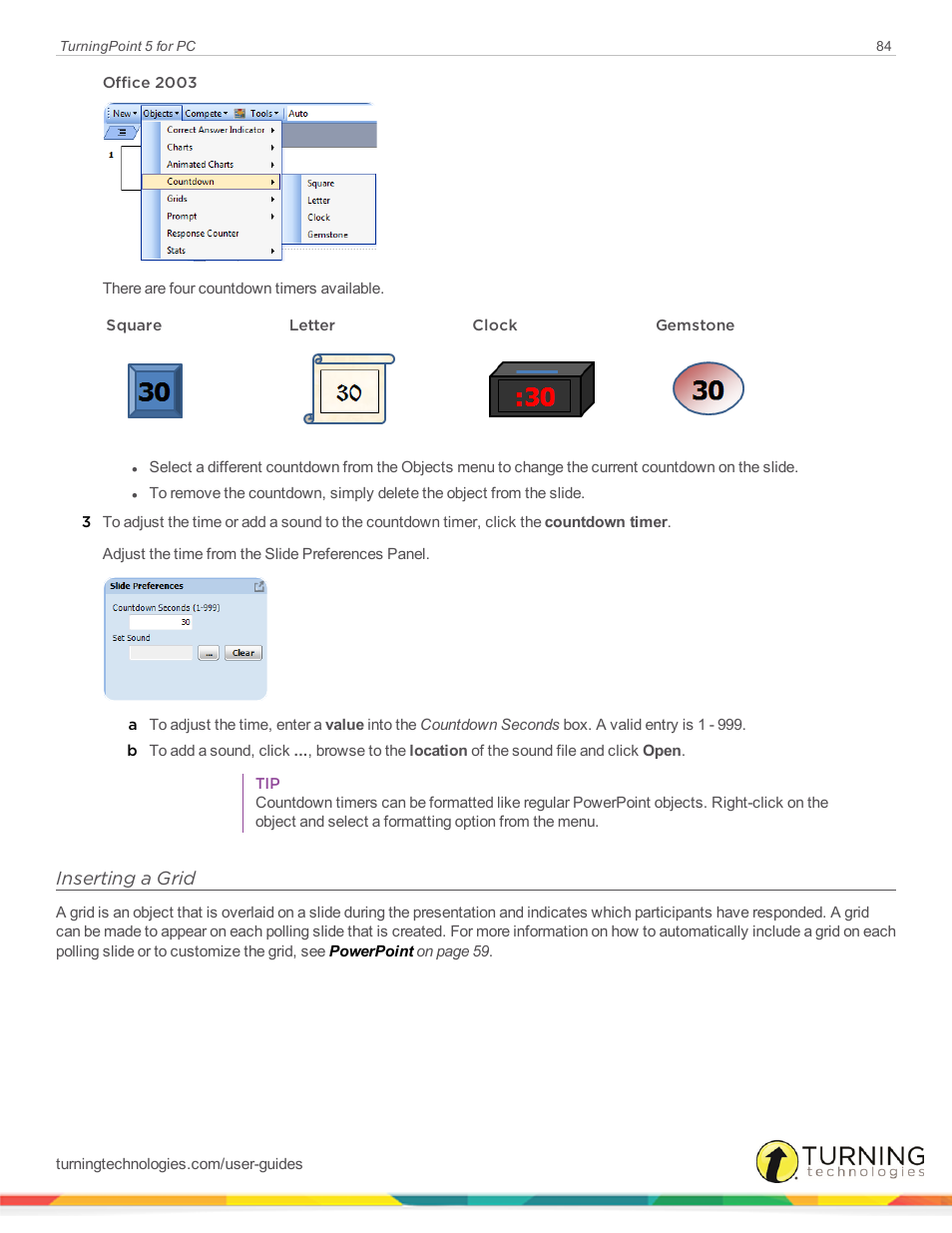 Inserting a grid | Turning Technologies TurningPoint 5 User Manual | Page 84 / 168