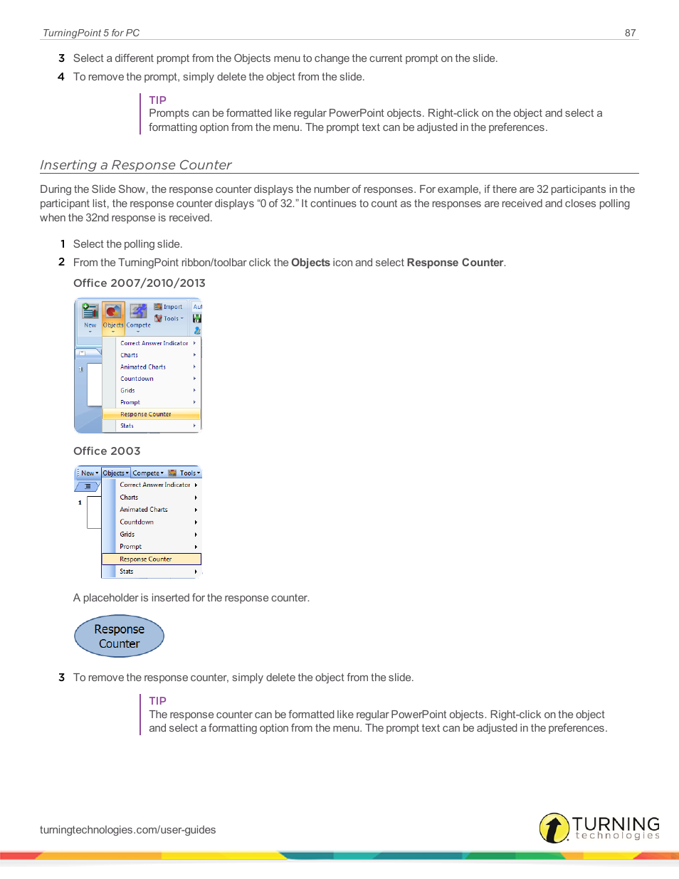 Inserting a response counter | Turning Technologies TurningPoint 5 User Manual | Page 87 / 168