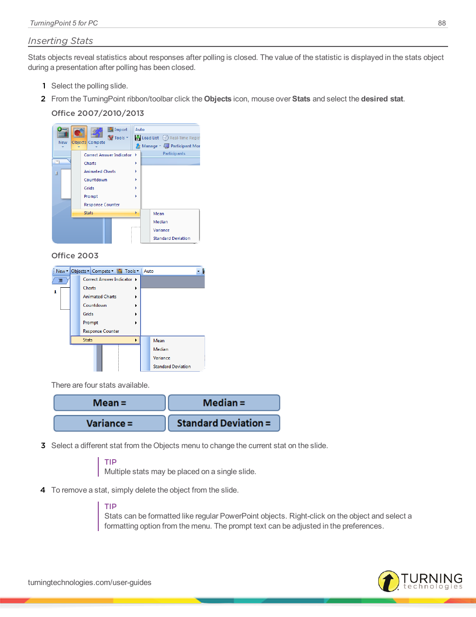 Inserting stats | Turning Technologies TurningPoint 5 User Manual | Page 88 / 168