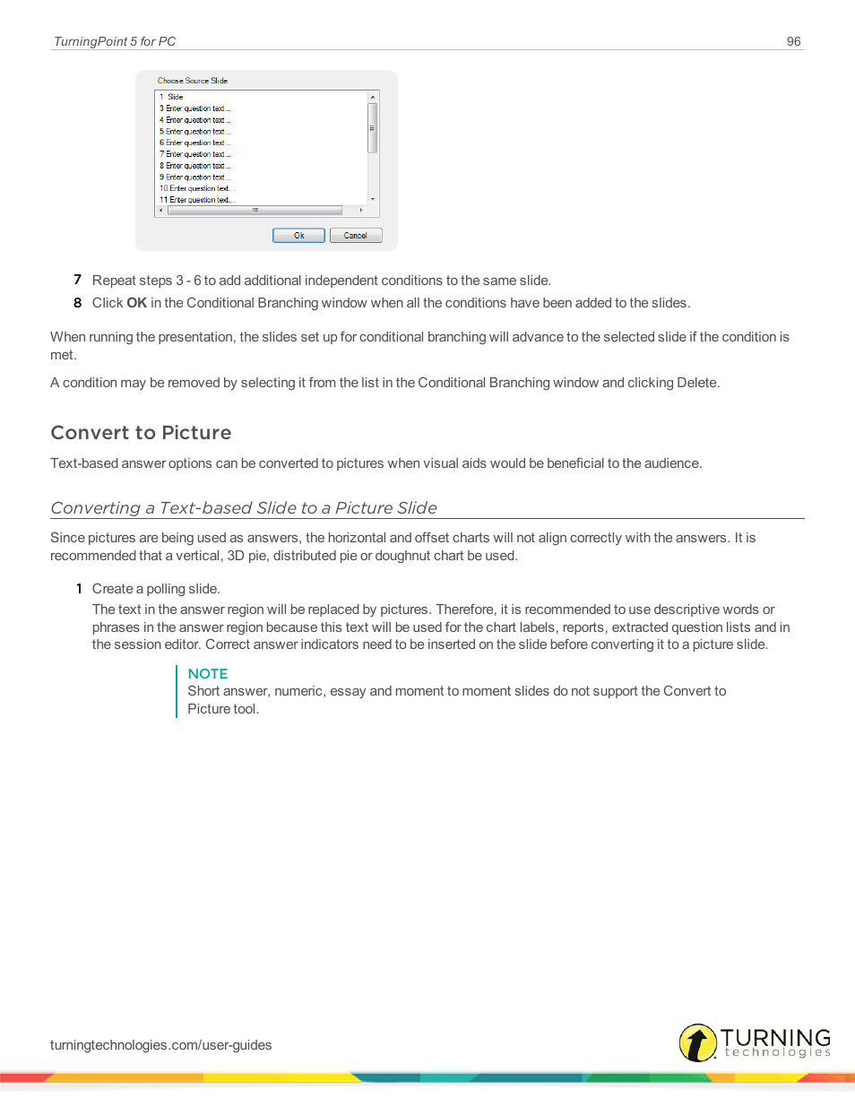 Convert to picture, Converting a text-based slide to a picture slide | Turning Technologies TurningPoint 5 User Manual | Page 96 / 168