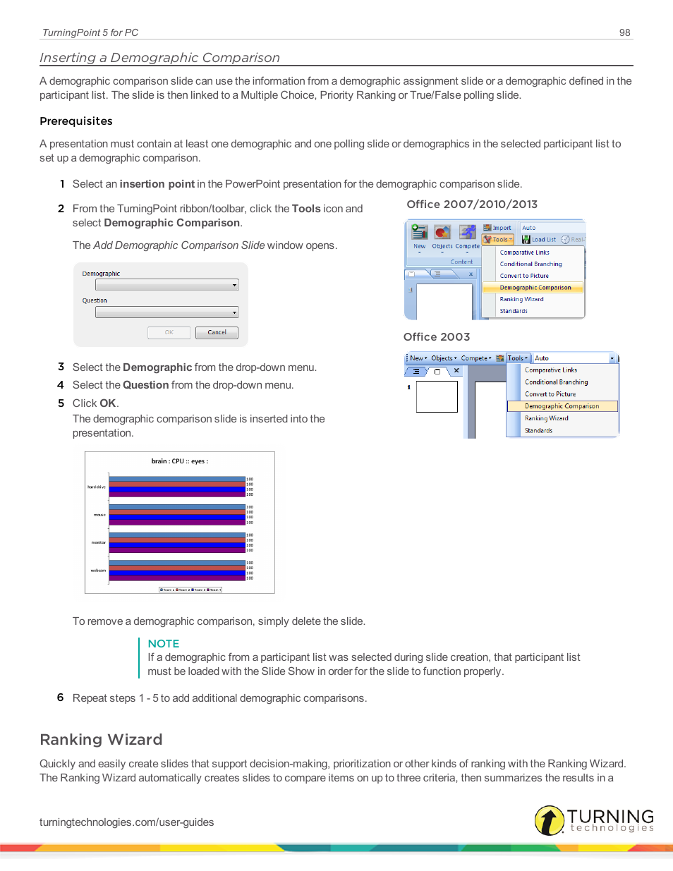Inserting a demographic comparison, Ranking wizard | Turning Technologies TurningPoint 5 User Manual | Page 98 / 168