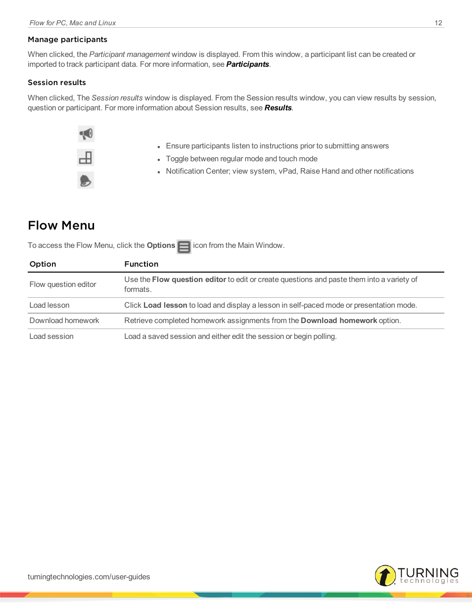 Flow menu | Turning Technologies Flow User Manual | Page 12 / 47