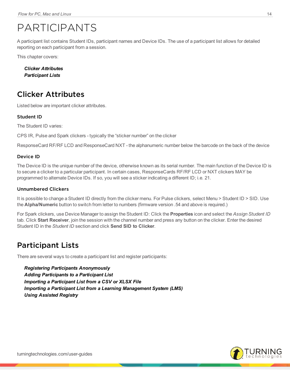 Participants, Clicker attributes, Participant lists | Turning Technologies Flow User Manual | Page 14 / 47