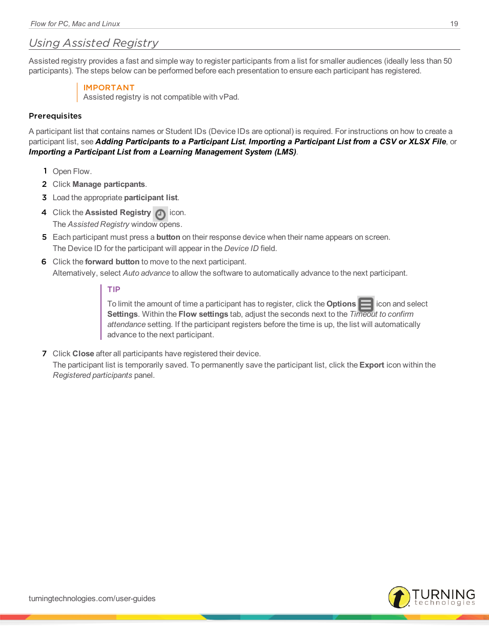 Using assisted registry | Turning Technologies Flow User Manual | Page 19 / 47