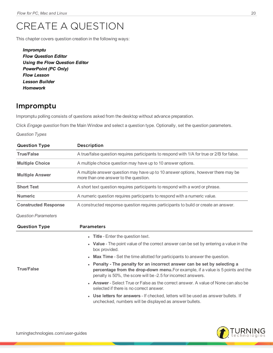 Create a question, Impromptu | Turning Technologies Flow User Manual | Page 20 / 47