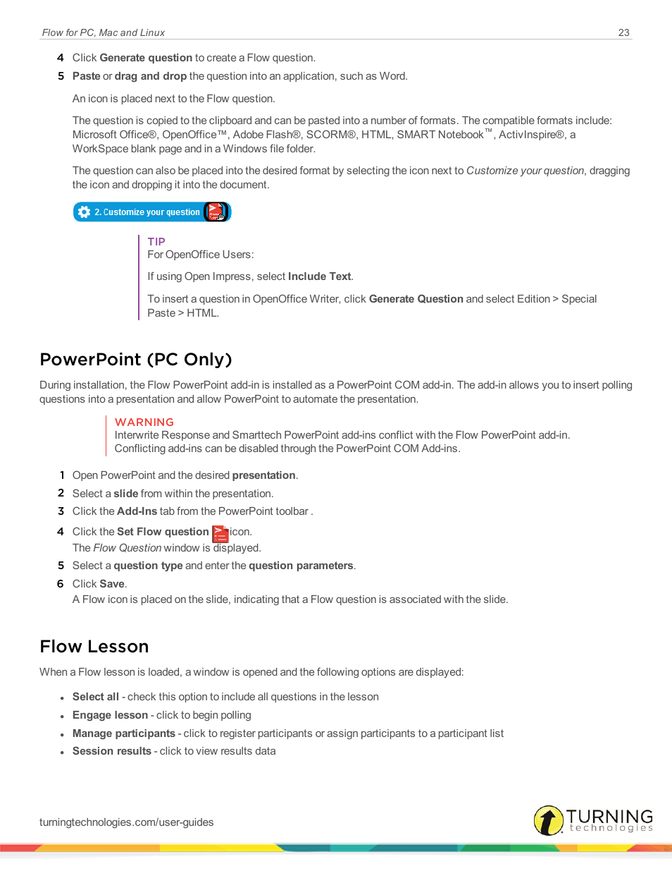 Powerpoint (pc only), Flow lesson | Turning Technologies Flow User Manual | Page 23 / 47