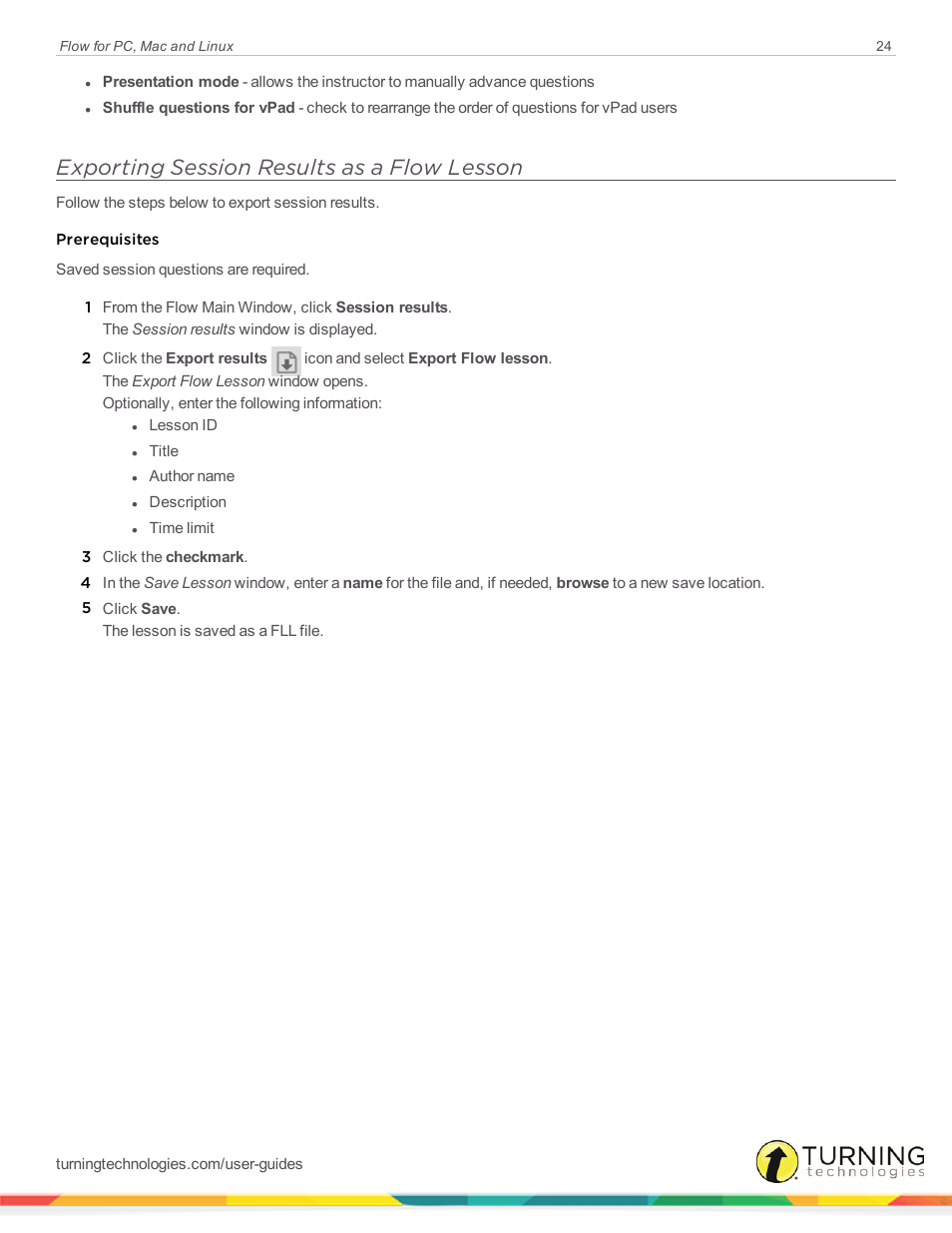 Exporting session results as a flow lesson | Turning Technologies Flow User Manual | Page 24 / 47