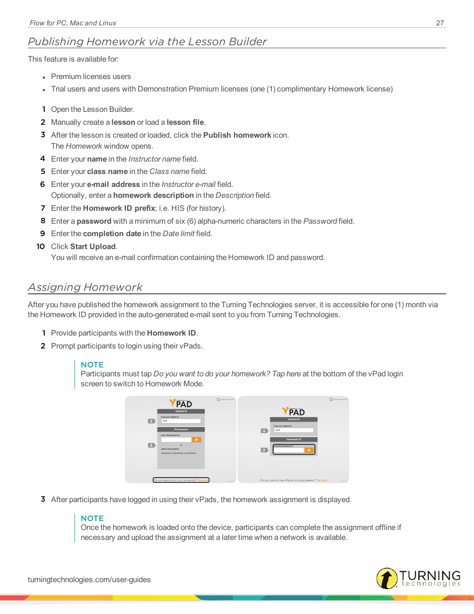 Publishing homework via the lesson builder, Assigning homework | Turning Technologies Flow User Manual | Page 27 / 47