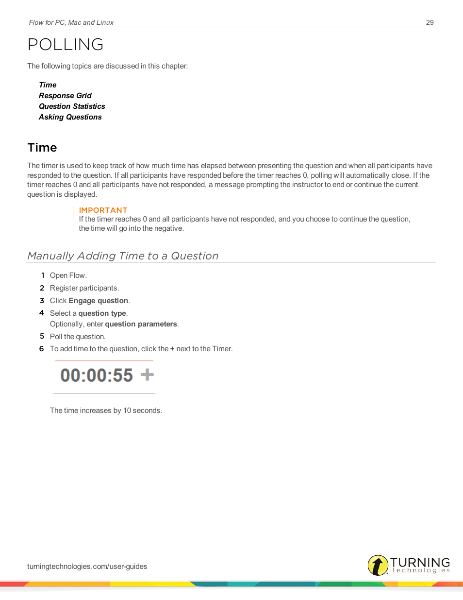 Polling, Time, Manually adding time to a question | Turning Technologies Flow User Manual | Page 29 / 47