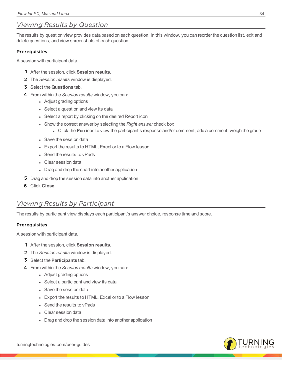 Viewing results by question, Viewing results by participant | Turning Technologies Flow User Manual | Page 34 / 47