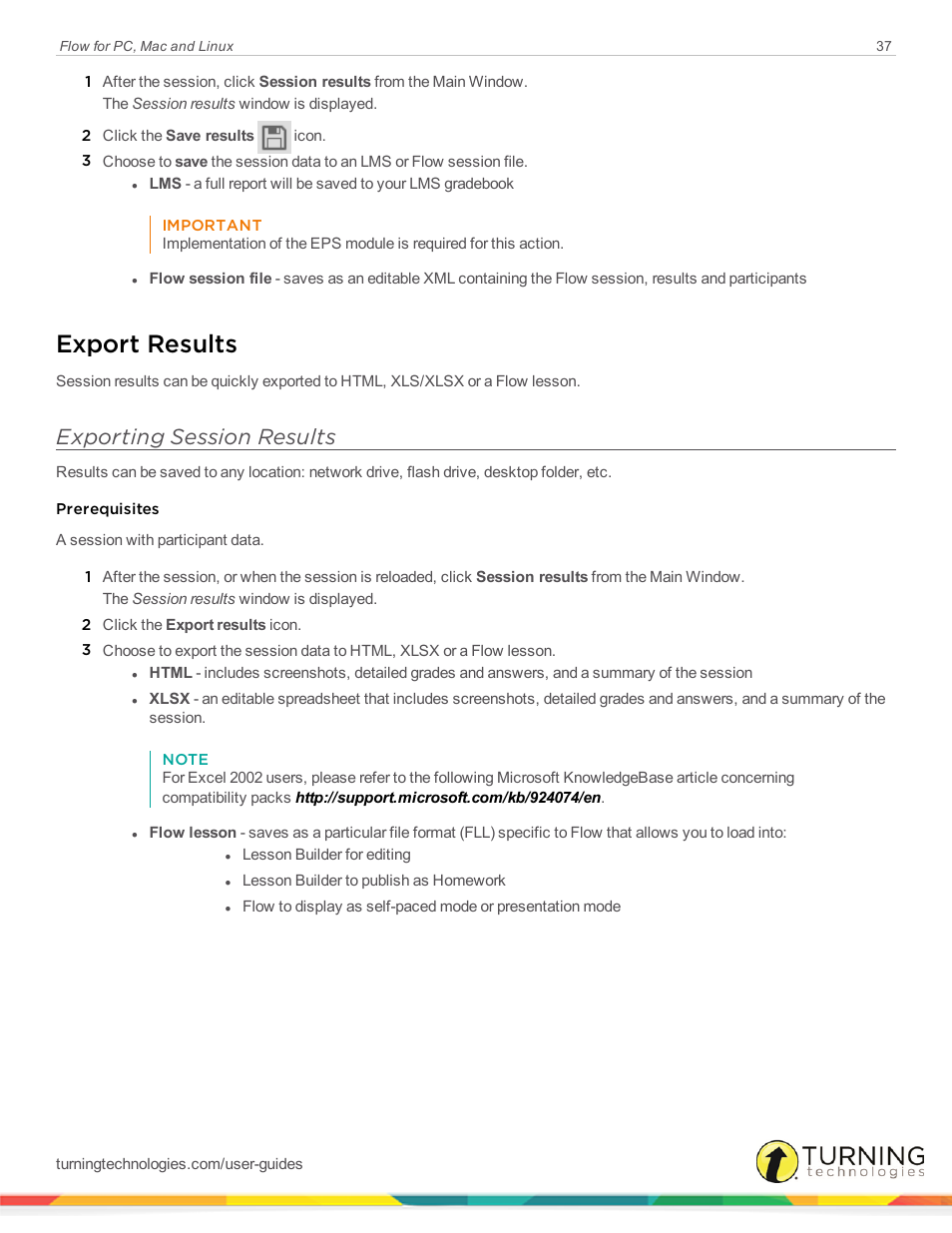 Export results, Exporting session results | Turning Technologies Flow User Manual | Page 37 / 47