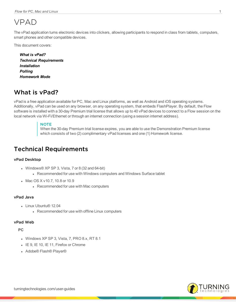 Vpad, What is vpad, Technical requirements | Turning Technologies Flow User Manual | Page 39 / 47
