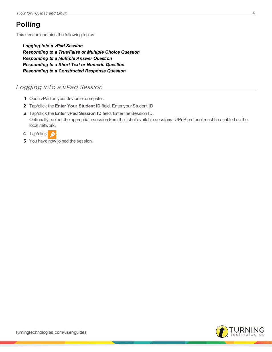 Polling, Logging into a vpad session | Turning Technologies Flow User Manual | Page 42 / 47