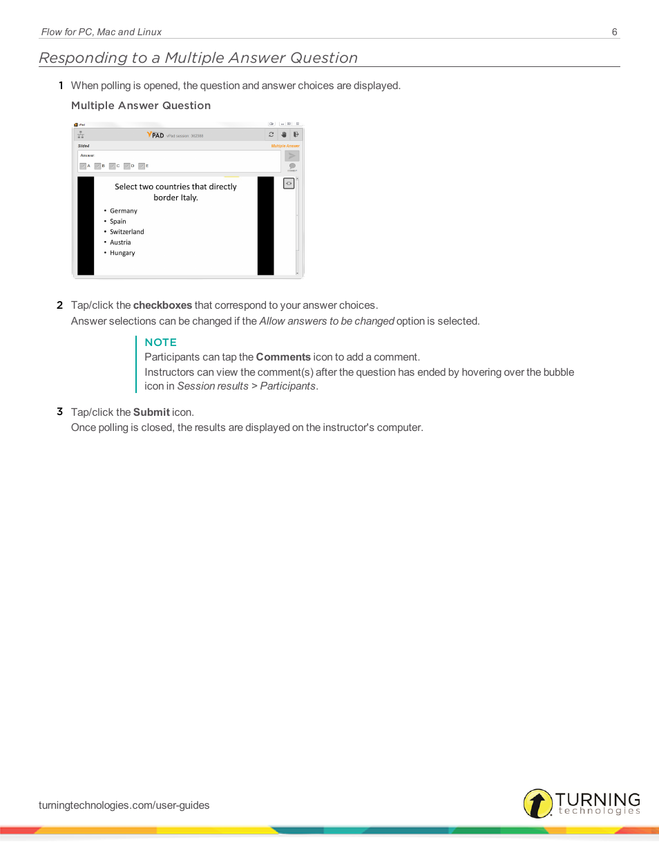 Responding to a multiple answer question | Turning Technologies Flow User Manual | Page 44 / 47