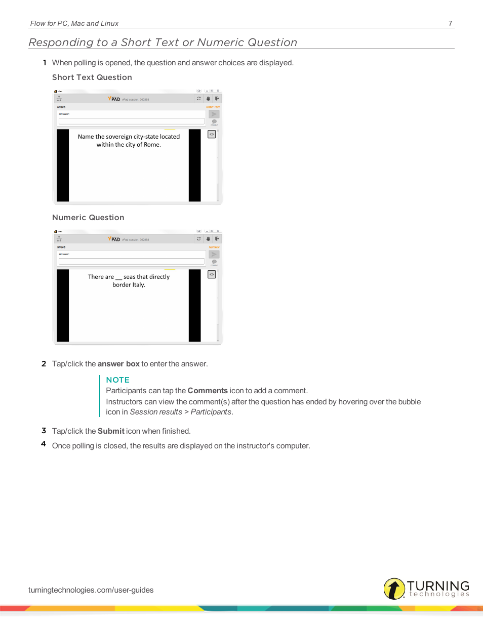 Responding to a short text or numeric question | Turning Technologies Flow User Manual | Page 45 / 47