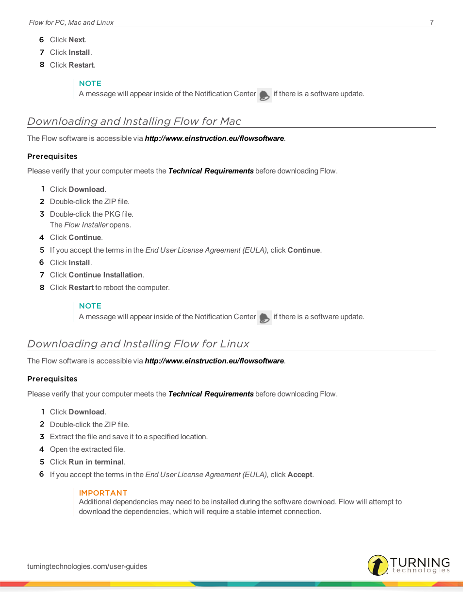 Downloading and installing flow for mac, Downloading and installing flow for linux | Turning Technologies Flow User Manual | Page 7 / 47