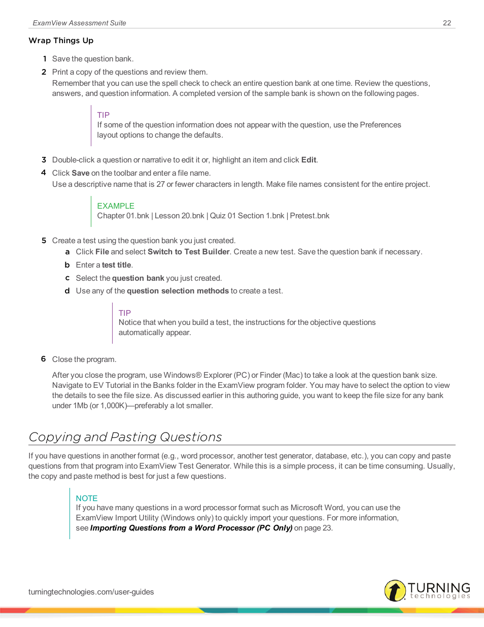 Copying and pasting questions | Turning Technologies ExamView User Manual | Page 22 / 52