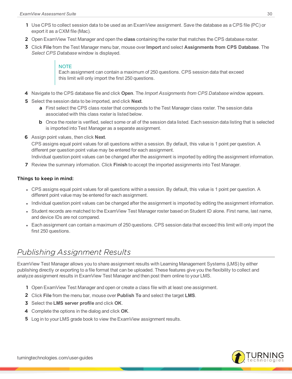 Publishing assignment results | Turning Technologies ExamView User Manual | Page 30 / 52