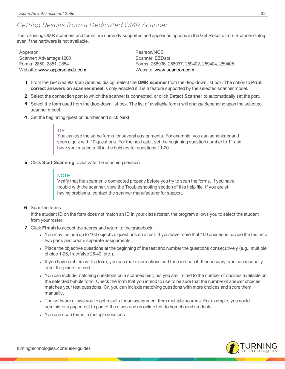 Getting results from a dedicated omr scanner | Turning Technologies ExamView User Manual | Page 32 / 52