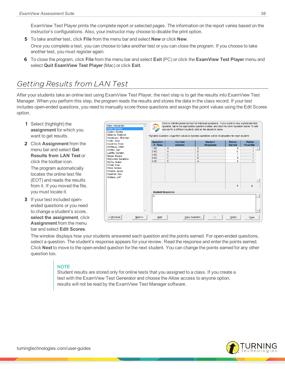 Getting results from lan test | Turning Technologies ExamView User Manual | Page 38 / 52