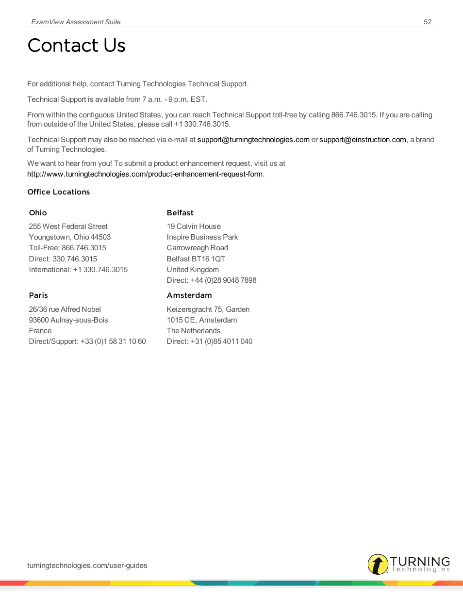Contact us | Turning Technologies ExamView User Manual | Page 52 / 52
