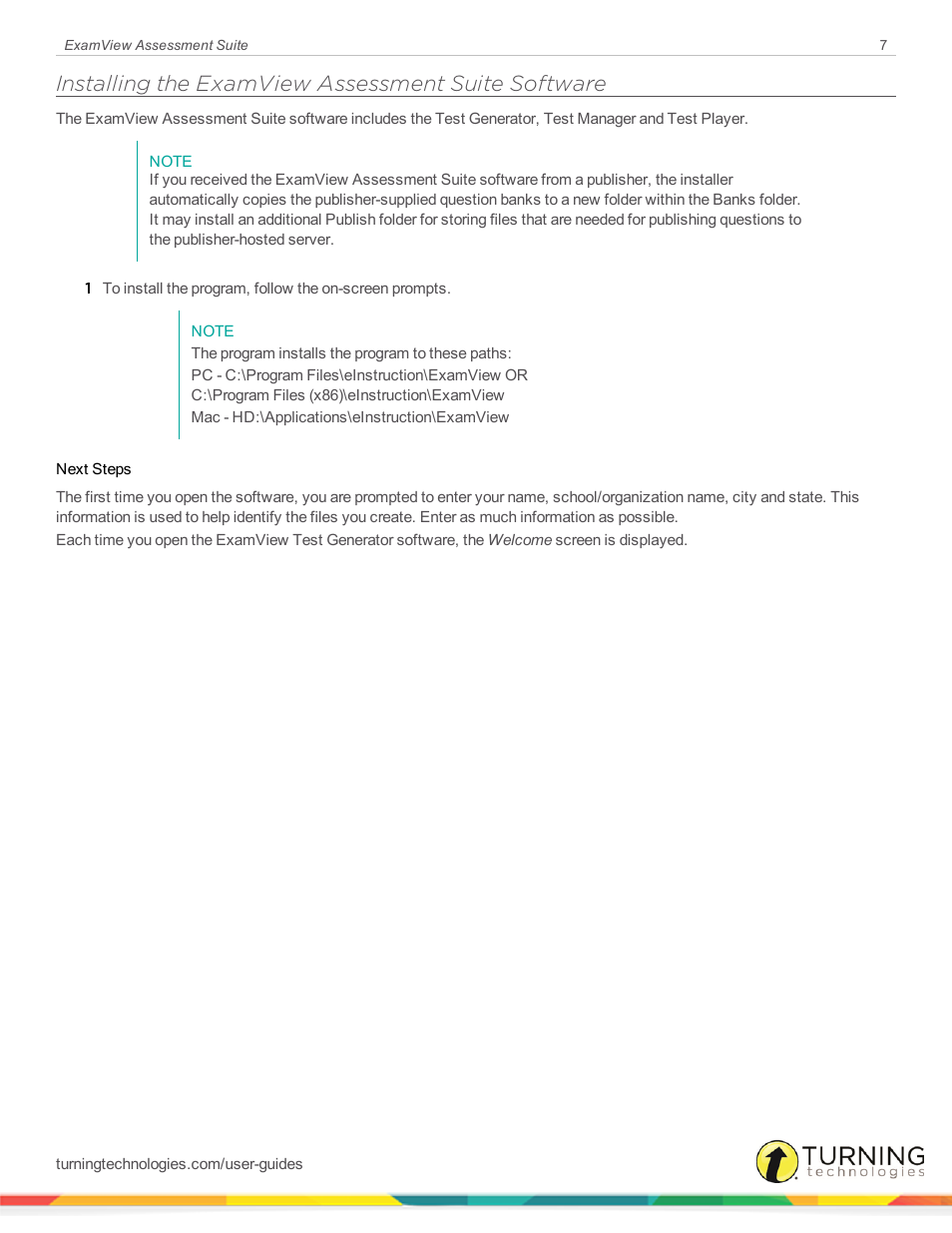 Installing the examview assessment suite software | Turning Technologies ExamView User Manual | Page 7 / 52