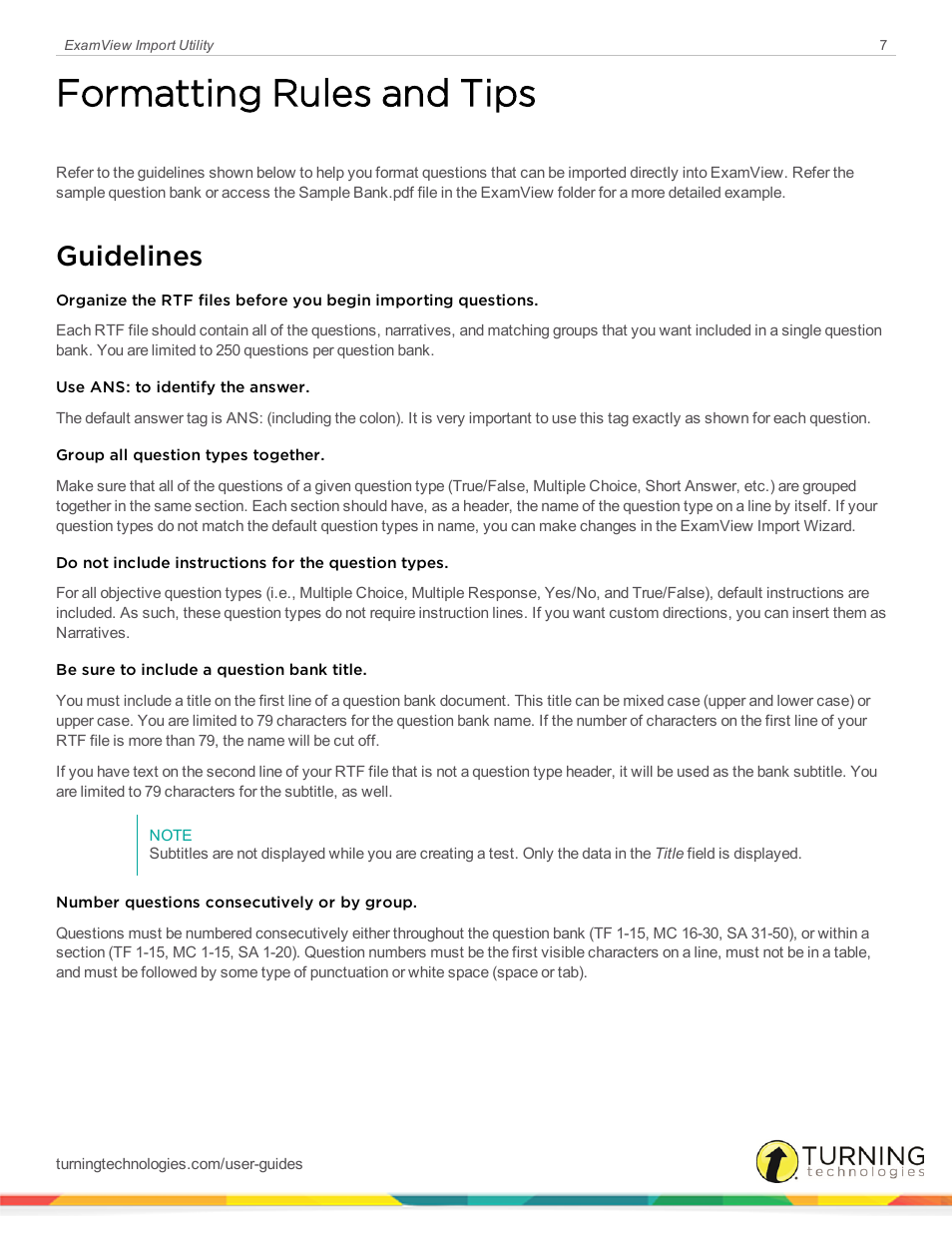 Formatting rules and tips, Guidelines | Turning Technologies ExamView User Manual | Page 7 / 9