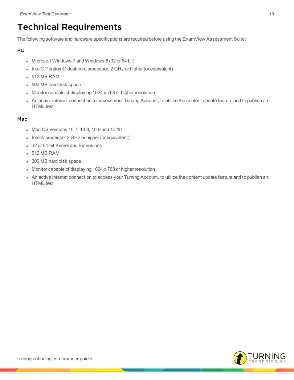 Technical requirements | Turning Technologies ExamView User Manual | Page 10 / 190
