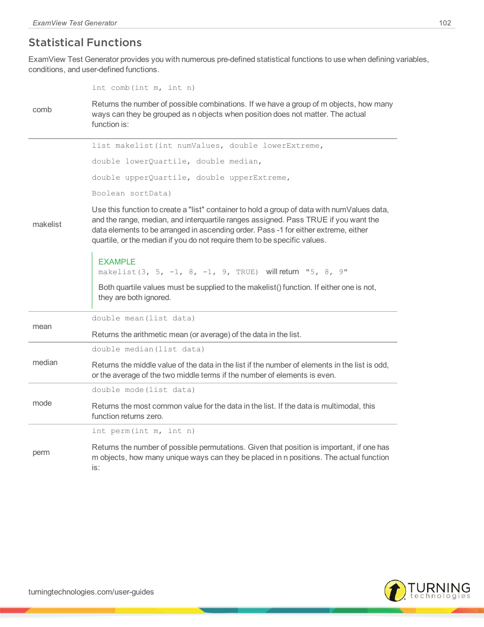 Statistical functions | Turning Technologies ExamView User Manual | Page 102 / 190