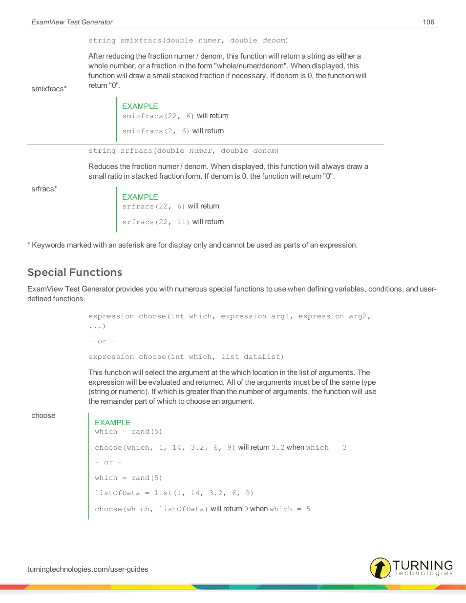 Special functions | Turning Technologies ExamView User Manual | Page 106 / 190