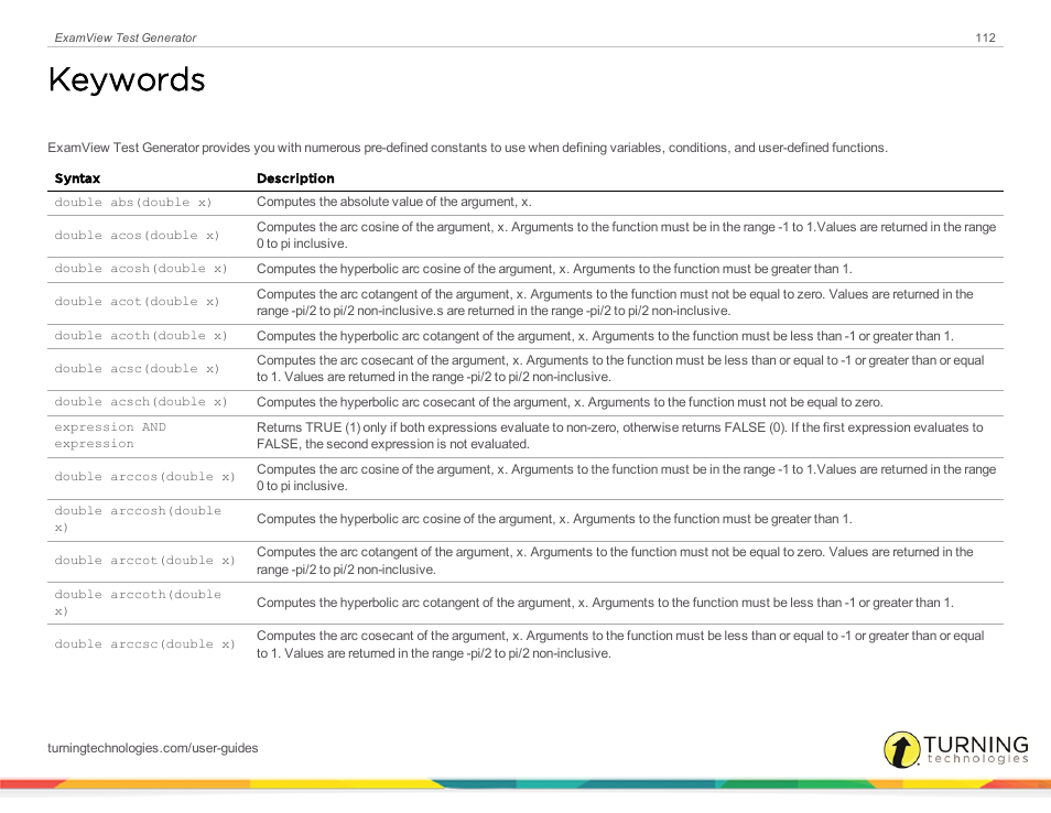 Keywords | Turning Technologies ExamView User Manual | Page 112 / 190