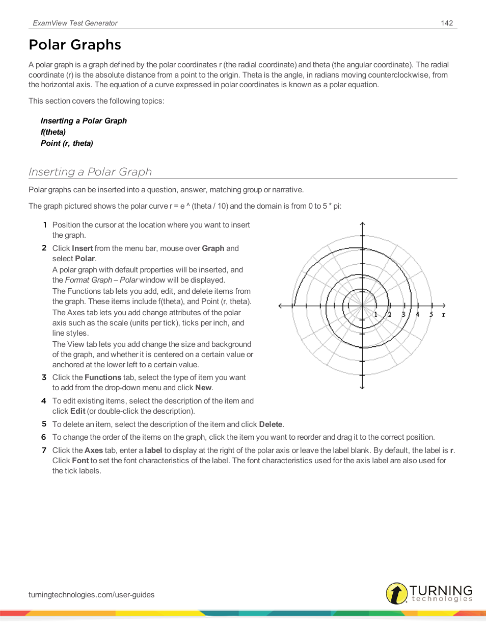 Polar graphs, Inserting a polar graph | Turning Technologies ExamView User Manual | Page 142 / 190
